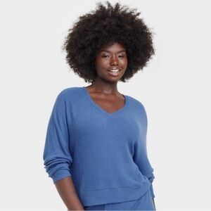 Cozy Blue Knit Pajama Top Relaxed Fit